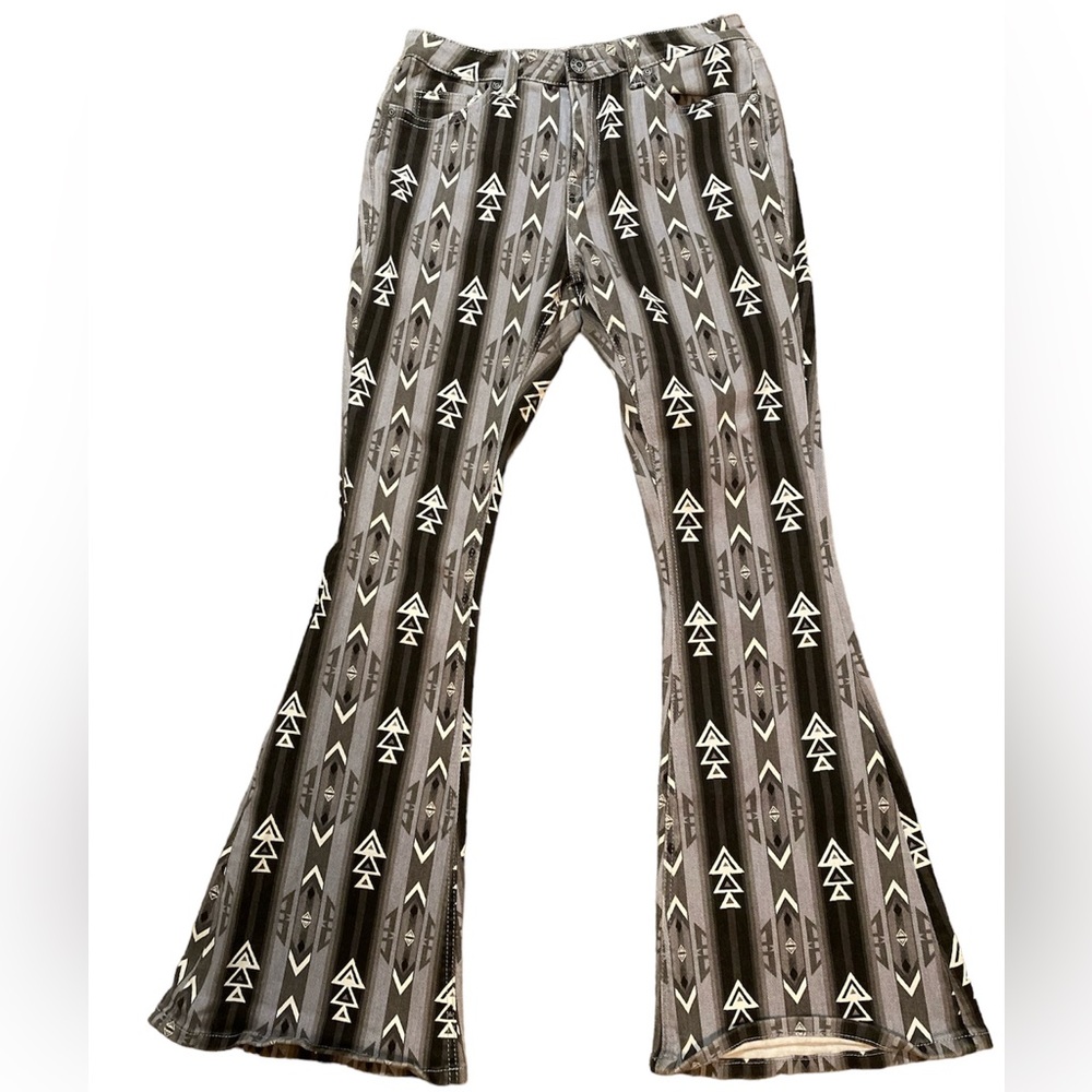 Rock & Roll Denim Ladies Multi Colored High Rise Flare Jeans WHN6091 Size 30x 34